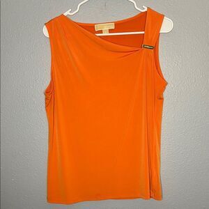 Michael Kors Bright Orange Sleeveless Top Stretch Blouse Size Large